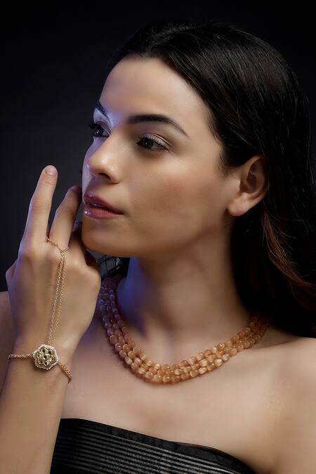 Shop Dugran By Dugristyle Peach Gulzar-e-hayat Layered Necklace Online at Aza Fashions Shop_Dugran By Dugristyle_Peach Gulzar-e-hayat Layered Necklace _Online_at_Aza_Fashions