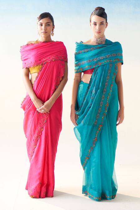 Buy_Janki India_Magenta Silk, Cotton Embroidery Hand Saree _Online_at_Aza_Fashions