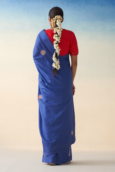 Janki India Blue Hand Embroidered Silk Saree Set 