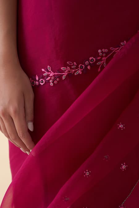 Buy Janki India Wine Organza, Cotton Embroidery Hand Saree Set Online at Aza Fashions Buy_Janki India_Wine Organza, Cotton Embroidery Hand Saree Set _Online_at_Aza_Fashions