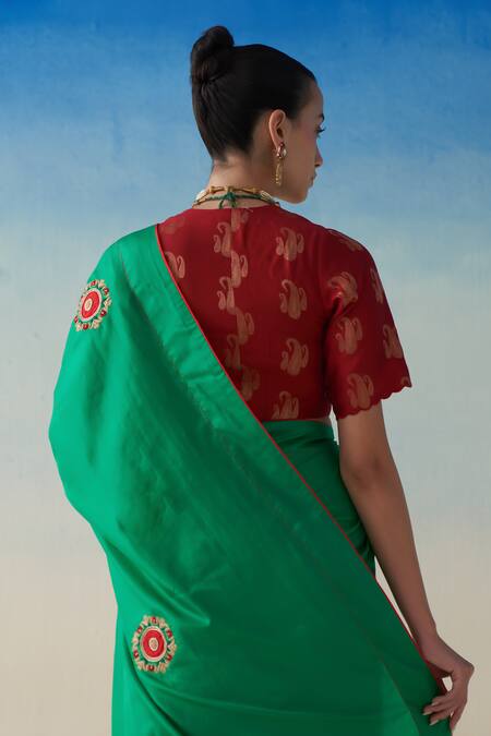 Buy_Janki India_Green Silk, Cotton Embroidery Hand Saree _Online_at_Aza_Fashions