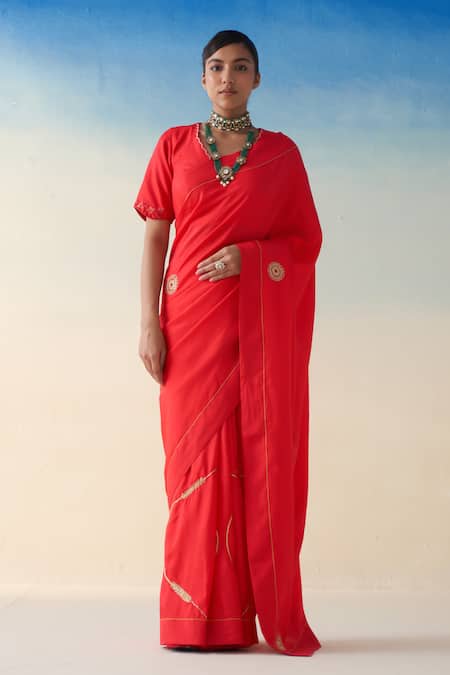 Janki India Red Hand Embroidered Saree 