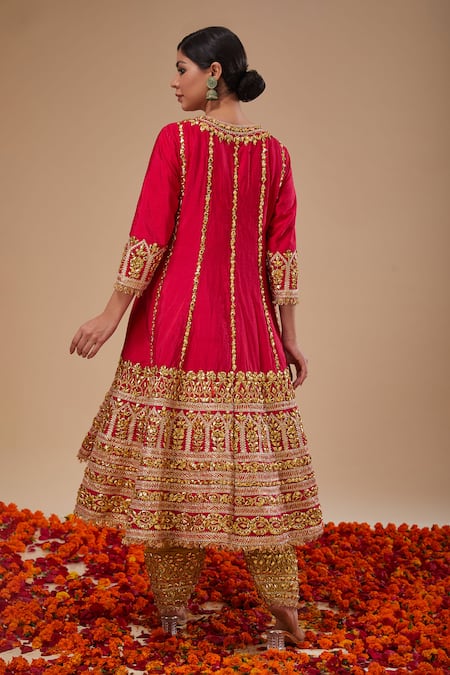 Preeti S Kapoor Fuchsia Long Anarkali Set 