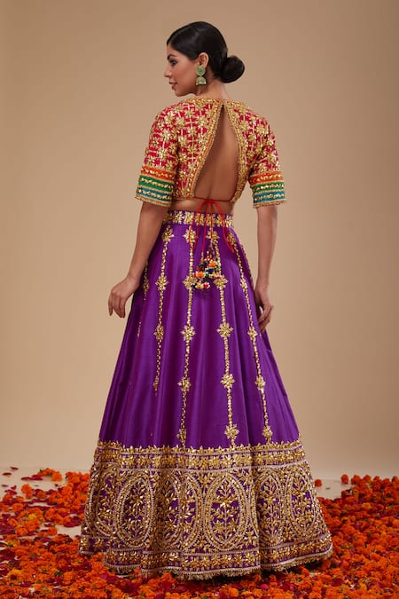 Preeti S Kapoor Multicolor Blouse & Purple Lehenga Set 