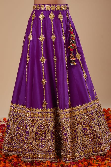 Buy_Preeti S Kapoor_Fuchsia Organza Gota Patti, Sequins Multicolor Blouse And Purple Lehenga Set _Online_at_Aza_Fashions
