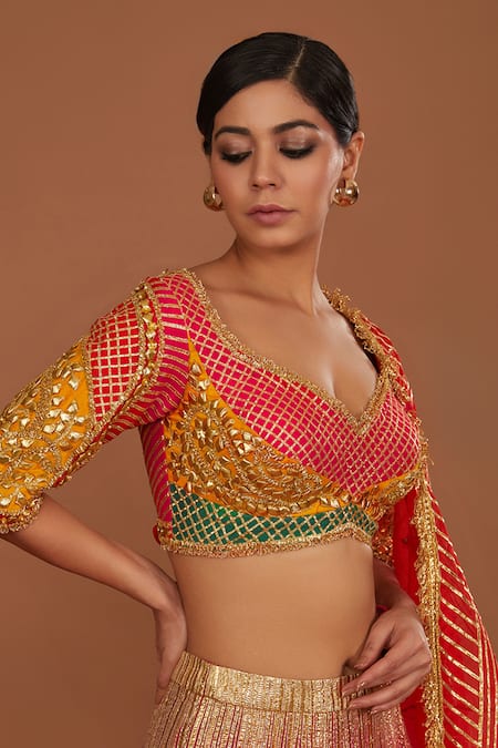 Preeti S Kapoor_Multi Color Organza Gota Patti, Sequins Multicolor Blouse Fuchsia Lehenga Set _Online_at_Aza_Fashions
