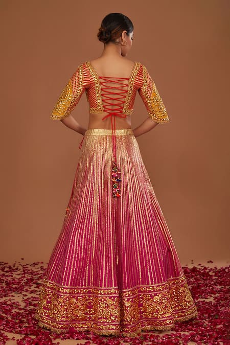 Preeti S Kapoor Multicolor Blouse Fuchsia Lehenga Set 