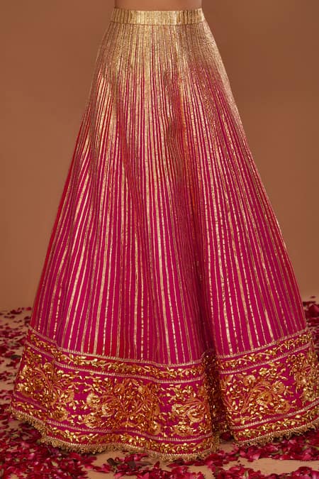 Buy_Preeti S Kapoor_Multi Color Organza Gota Patti, Sequins Multicolor Blouse Fuchsia Lehenga Set _Online_at_Aza_Fashions