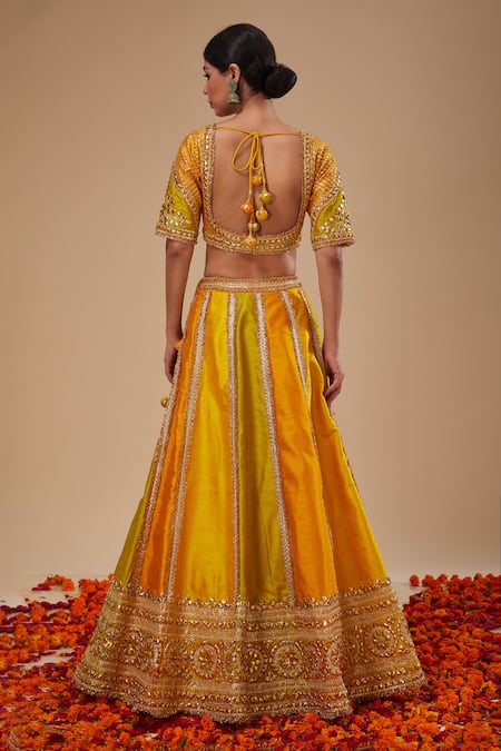 Preeti S Kapoor Yellow Mustard Blouse & Lehenga Set 