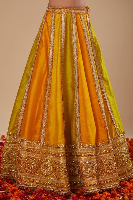 Buy Preeti S Kapoor Mustard Silk, Organza Gota Patti Round Neck Yellow Blouse And Lehenga Set Online at Aza Fashions Buy_Preeti S Kapoor_Mustard Silk, Organza Gota Patti Round Neck Yellow Blouse And Lehenga Set _Online_at_Aza_Fashions