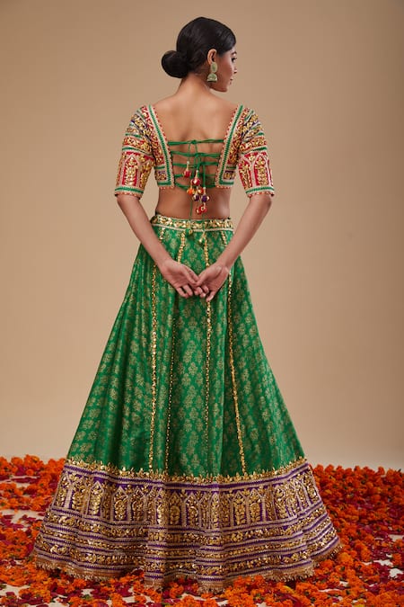 Preeti S Kapoor Multicolor Blouse & Green Lehenga Set 
