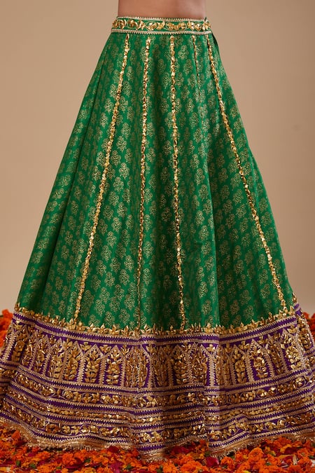 Buy_Preeti S Kapoor_Multi Color Organza Embroidery, Gota Patti Multicolor Blouse And Green Lehenga Set _Online_at_Aza_Fashions
