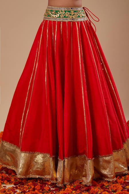 Preeti S Kapoor_Red Organza Sequins, Embroidery, Gota Patti Round Neck Work Lehenga Set _Online_at_Aza_Fashions