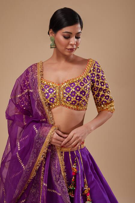 Buy Preeti S Kapoor Purple Doriya, Organza Beads, Tassels Round Neck Designer Lehenga Set Online at Aza Fashions Buy_Preeti S Kapoor_Purple Doriya, Organza Beads, Tassels Round Neck Designer Lehenga Set _Online_at_Aza_Fashions