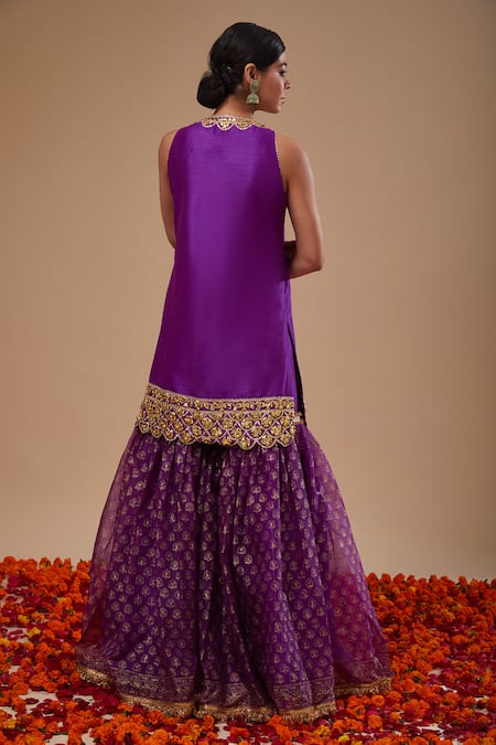 Preeti S Kapoor Purple Kurta with Block Print Gharara Set 