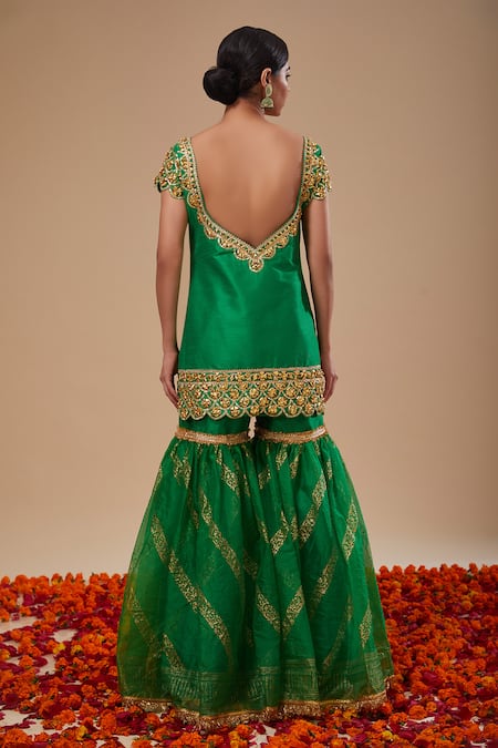Preeti S Kapoor Green Embroidered Kurta & Gharara Set 