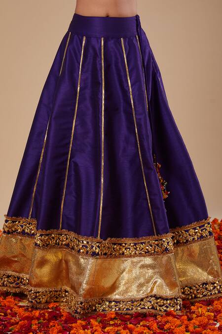 Preeti S Kapoor_Fuchsia Dupion, Organza Embroidery, Gota Patti Round Kurta And Purple Lehenga Set _Online_at_Aza_Fashions