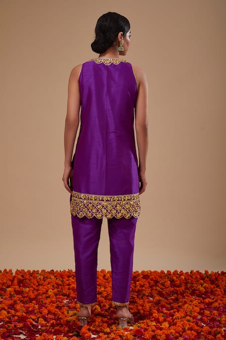 Preeti S Kapoor Purple Straight Kurta Pant Set 