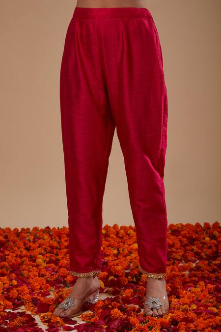 Preeti S Kapoor_Fuchsia Dupion, Organza Gota Patti, Lace Keyhole Neck Anarkali Set _Online_at_Aza_Fashions