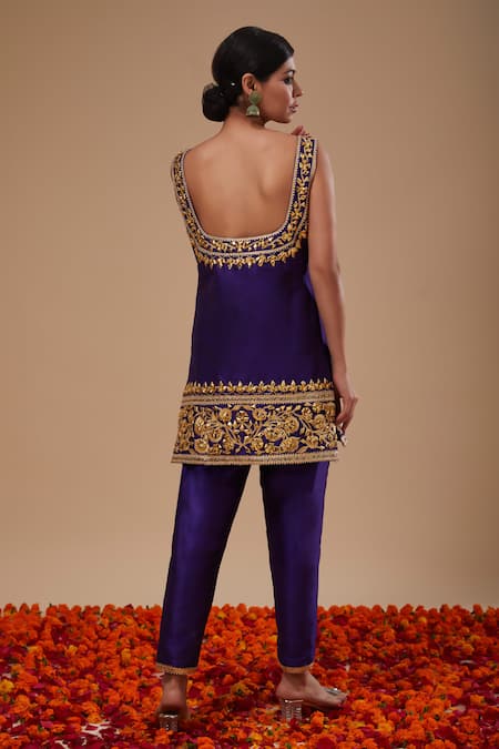 Preeti S Kapoor Blue Straight Kurta Pant Set 