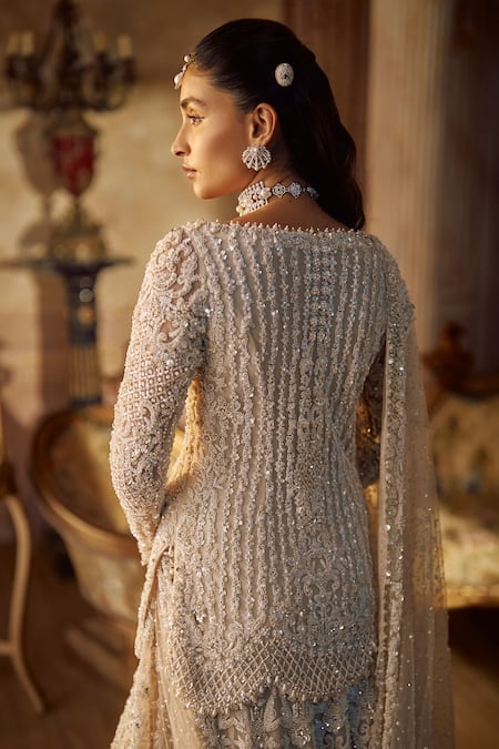 Seema Gujral Vinatge Ivory Pearl Lehenga Set 