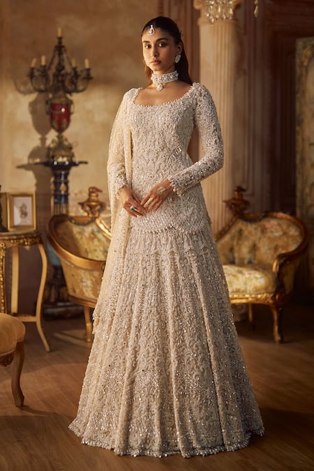 Seema Gujral Vinatge Ivory Pearl Lehenga Set 