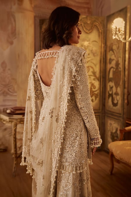 Seema Gujral Ivory Floral Embroidered Sharara Set 