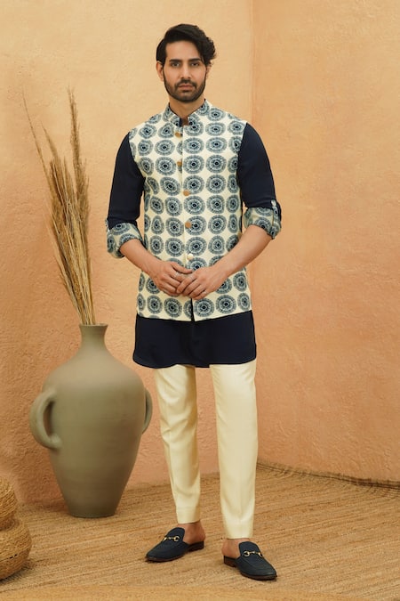 Sva By Sonam & Paras Modi Blue Crepe Reversible Midnight Bundi 