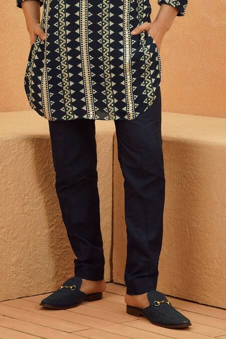 Sva By Sonam & Paras Modi_Navy Crepe Kairo Printed Kurta Set_Online_at_Aza_Fashions