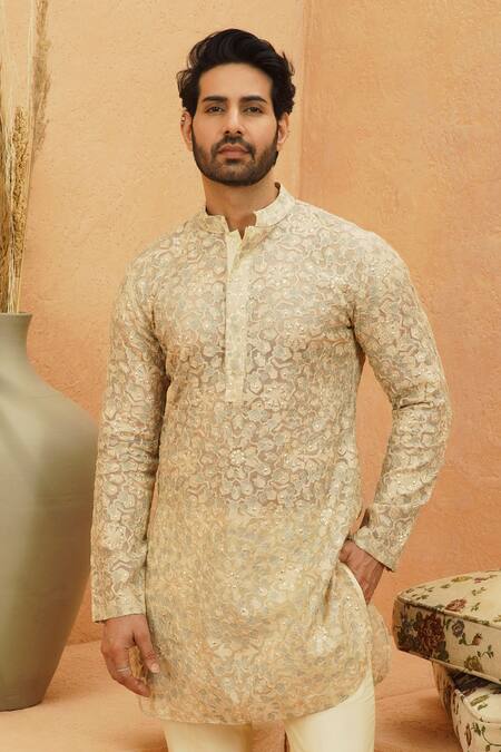 Sva By Sonam & Paras Modi_Ivory Organza Embroidery Embellished Kurta Set_Online_at_Aza_Fashions