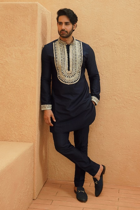Sva By Sonam & Paras Modi Blue Crepe Embroidery Midnight Kurta Set