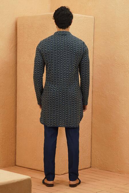 Shop Sva By Sonam & Paras Modi Blue Embroidery Lucknowi Embellished Kurta Set at Aza Fashions Shop_Sva By Sonam & Paras Modi_Blue Embroidery Lucknowi Embellished Kurta Set_at_Aza_Fashions