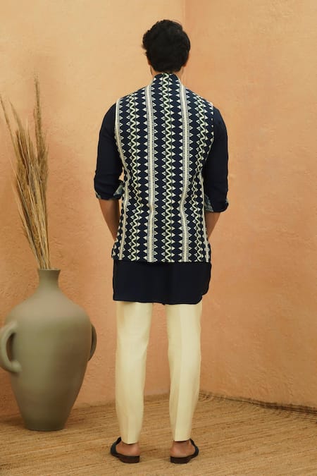 Shop Sva By Sonam & Paras Modi Blue Crepe Embroidery Midnight Kurta at Aza Fashions Shop_Sva By Sonam & Paras Modi_Blue Crepe Embroidery Midnight Kurta_at_Aza_Fashions