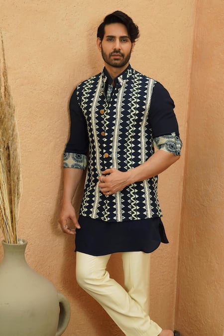 Buy Sva By Sonam & Paras Modi Blue Crepe Embroidery Midnight Kurta Online at Aza Fashions Buy_Sva By Sonam & Paras Modi_Blue Crepe Embroidery Midnight Kurta_Online_at_Aza_Fashions