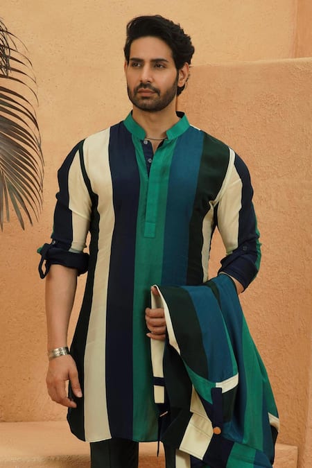 Sva By Sonam & Paras Modi_Multi Color Crepe Striped Kurta_Online_at_Aza_Fashions