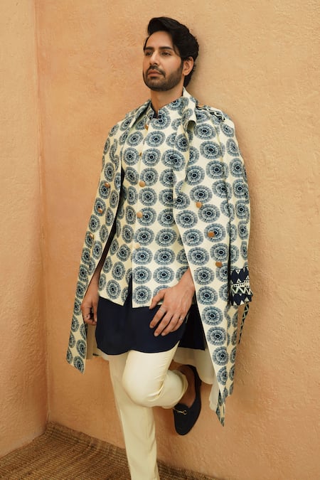 Sva By Sonam & Paras Modi_Blue Crepe Midnight Designer Trench Coat_Online_at_Aza_Fashions