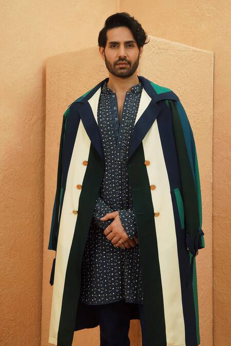 Sva By Sonam & Paras Modi_Crepe Zia Stripe Trench Coat_Online_at_Aza_Fashions