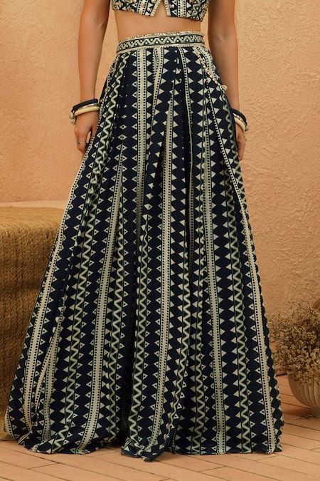 Buy Sva By Sonam & Paras Modi Blue Crepe Embroidery V-neck Embellished Crop Top And Pleated Lehenga Set Online at Aza Fashions Buy_Sva By Sonam & Paras Modi_Blue Crepe Embroidery V-neck Embellished Crop Top And Pleated Lehenga Set_Online_at_Aza_Fashions