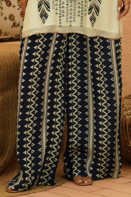 Sva By Sonam & Paras Modi_Ivory Crepe Embroidery Round Neck Embellished Kurta And Pant Set_Online_at_Aza_Fashions