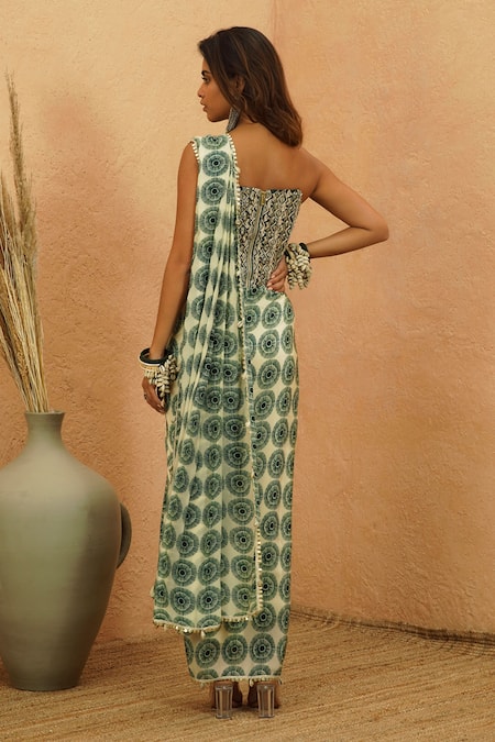 Sva By Sonam & Paras Modi Emerald Corset & Drape Saree Set 