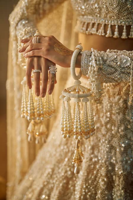 Seema Gujral_Ivory Pearls Embellished Kaliras - Set Of 2 _Online_at_Aza_Fashions