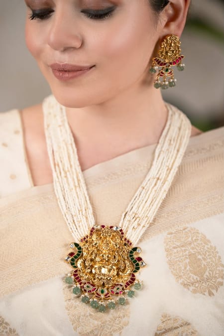 Buy Anana White Stones, Beads Traditional Gold Plated Necklace And Earring Set Online at Aza Fashions Buy_Anana_White Stones, Beads Traditional Gold Plated Necklace And Earring Set _Online_at_Aza_Fashions