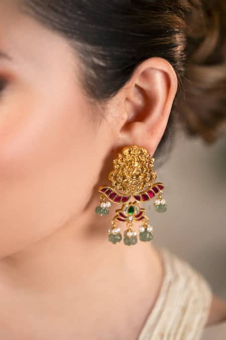 Shop Anana White Stones, Beads Traditional Gold Plated Necklace And Earring Set Online at Aza Fashions Shop_Anana_White Stones, Beads Traditional Gold Plated Necklace And Earring Set _Online_at_Aza_Fashions