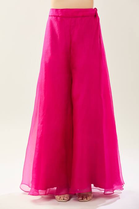 Shop_Prisho_Fuchsia Embroidery Round Neck Kairi Kurta Sharara Set _Online_at_Aza_Fashions