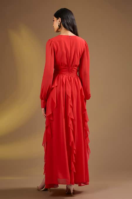 Ajiesh Oberoi Red Ruffle Charm Dress 