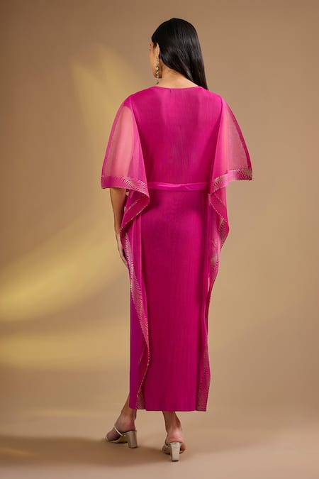 Ajiesh Oberoi Fuschia Draped Kaftan With Belt 