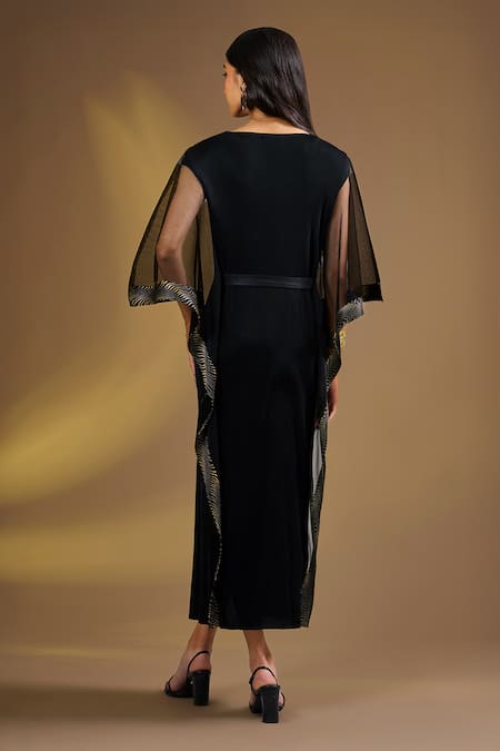 Ajiesh Oberoi Black Draped Kaftan With Belt 