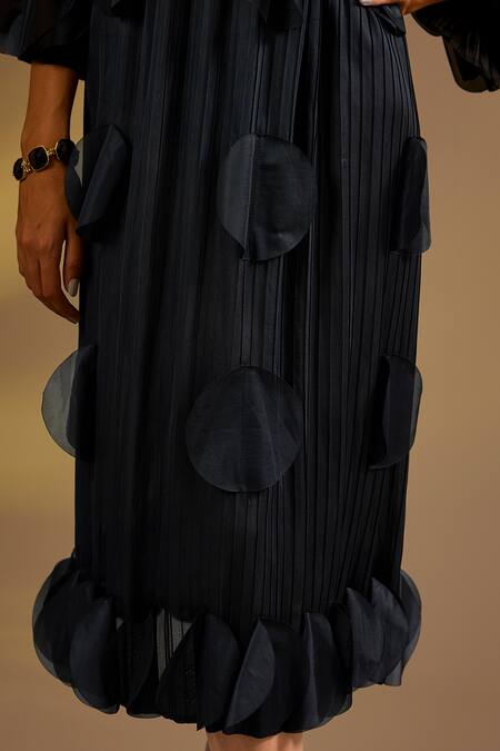 Ajiesh Oberoi Black Silk Fabric Flowers Round Neck Noir Petal Dress Online at Aza Fashions Ajiesh Oberoi_Black Silk Fabric Flowers Round Neck Noir Petal Dress _Online_at_Aza_Fashions