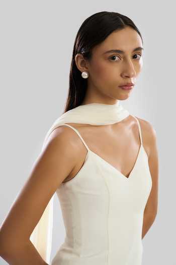 Buy Aroka Ivory Chiffon, Crepe V-neck Mirage Dress And Scarf Set Online at Aza Fashions Buy_Aroka_Ivory Chiffon, Crepe V-neck Mirage Dress And Scarf Set_Online_at_Aza_Fashions