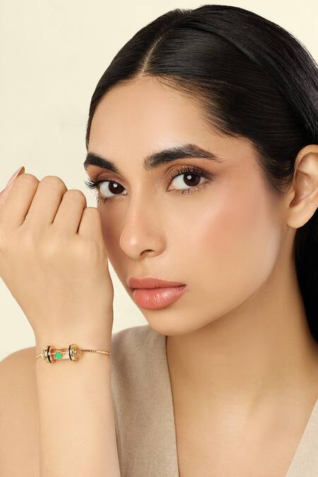 Shop Isharya Gold Plated Imitation Gemstones Clarity Bolo Bracelet Online at Aza Fashions Shop_Isharya_Gold Plated Imitation Gemstones Clarity Bolo Bracelet _Online_at_Aza_Fashions